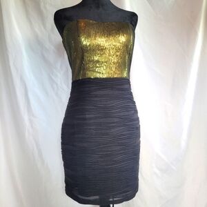 NWT Esley Black Gold/Green Sequin Mesh Strapless Dress Women's Size M